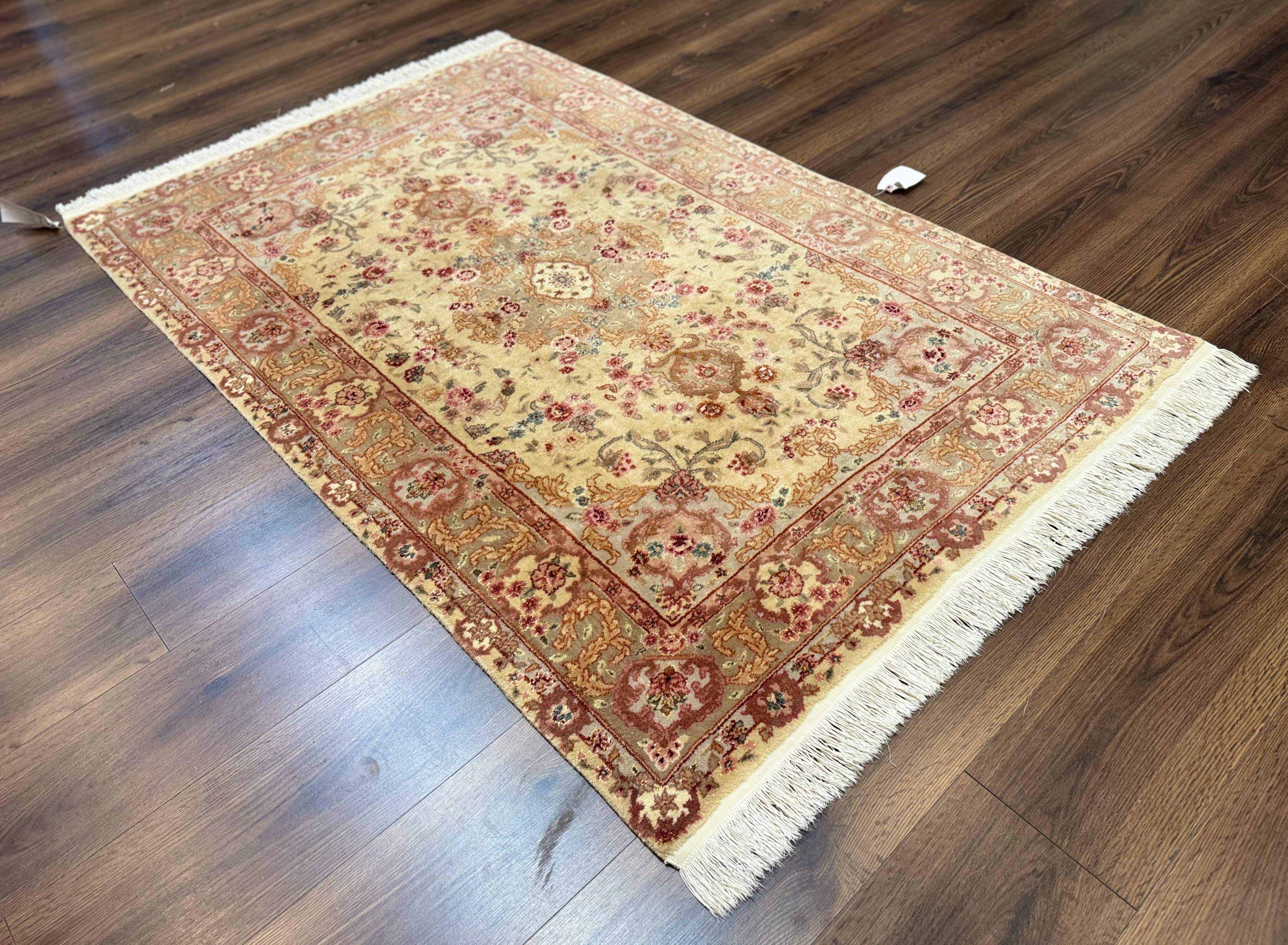 Sino Persian Rug 4x6, Wool and Silk Highlights, Fine 200 KPSI