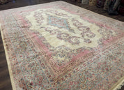 10x14 Karastan Kirman Rug #784 Pastel Ivory Kirman Medallion, Wool Antique Original 700 Series