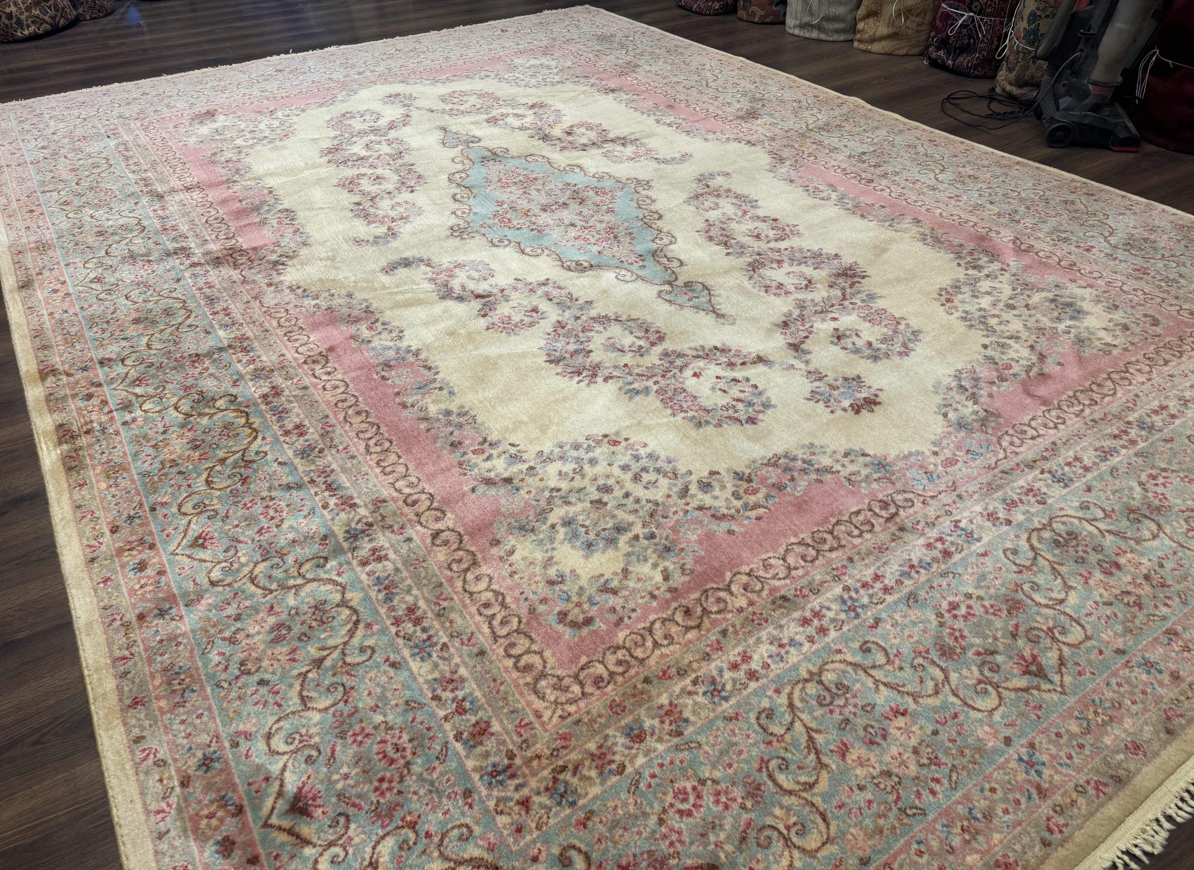 10x14 Karastan Kirman Rug #784 Pastel Ivory Kirman Medallion, Wool Antique Original 700 Series