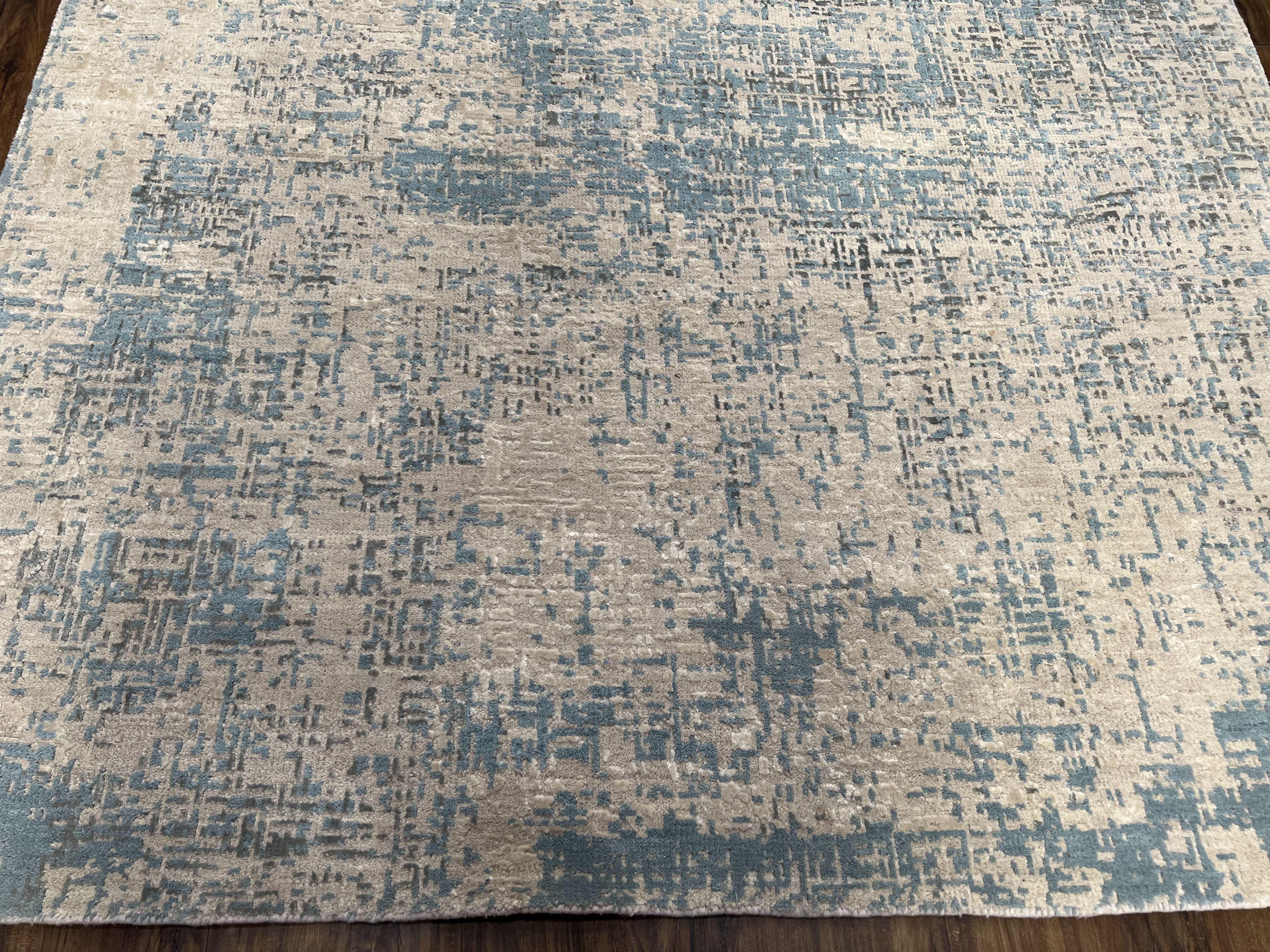 Modern Tibetan Rug 5x8 ft Light Blue and Gray Carpet, Contemporary Wool Rug, Handmade Nepali Rug, Raised Pattern, Tibet Area Rug, Nepal Rug