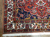 Semi Antique Persian Bakhtiari Rug, Hand-Knotted, Wool, Red, Midnight Blue, Ivory, Floral Medallion, 5'1" x 8' 6"