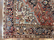 Antique Persian Heriz Rug 6x8, Geometric Medallion, 1920s Oriental Carpet, Handmade Wool Rug