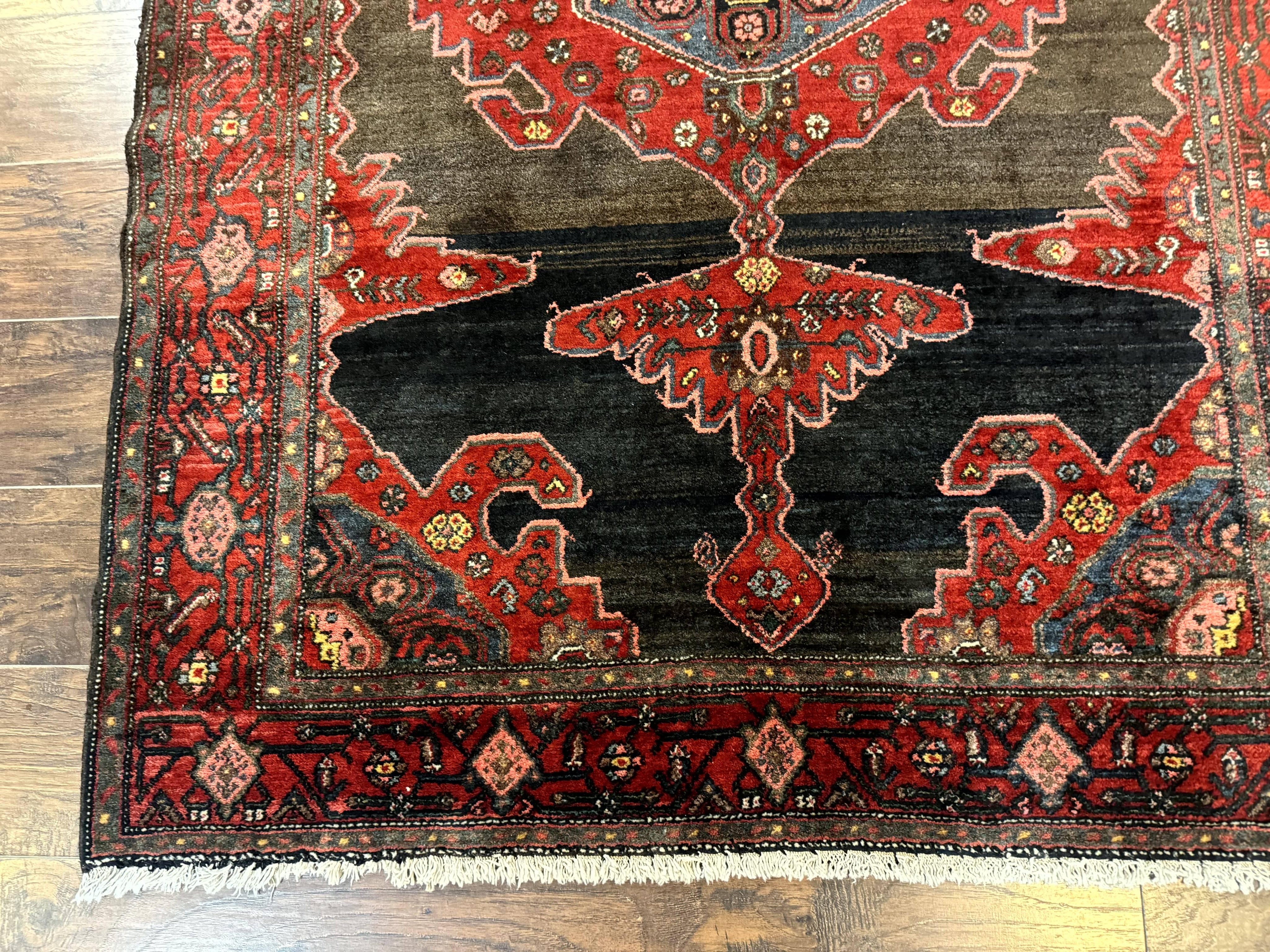Antique Persian Tribal Rug 5x7, Geometric Wool Carpet, Kurdish Senneh Rug
