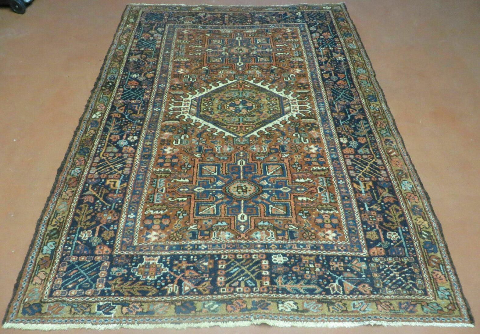 Persian Karajeh Rug 5x6, Antique Geometric Medallion Carpet