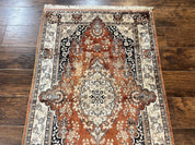 Turkish Silk Rug 3x5, Very Fine 400 KPSI, Floral Medallion, Handmade Hand Knotted Silk on Silk Oriental Carpet