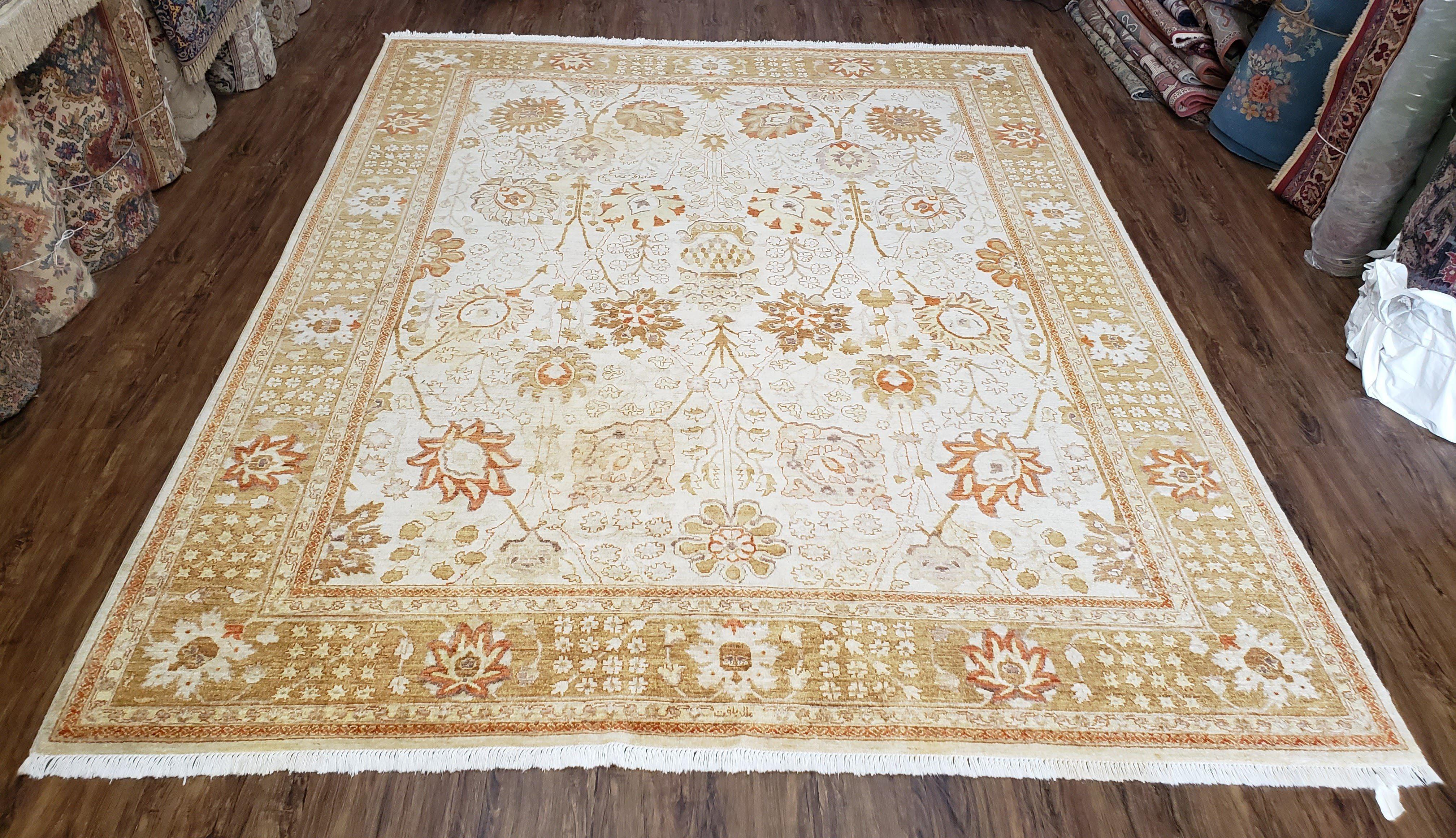 8x10 Oushak Rug, Pakistani Peshawar Wool Carpet, Beige Tan