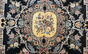 Aubusson Rug 9x12, Black and Beige, Floral, Elegant Handmade French European Design Carpet