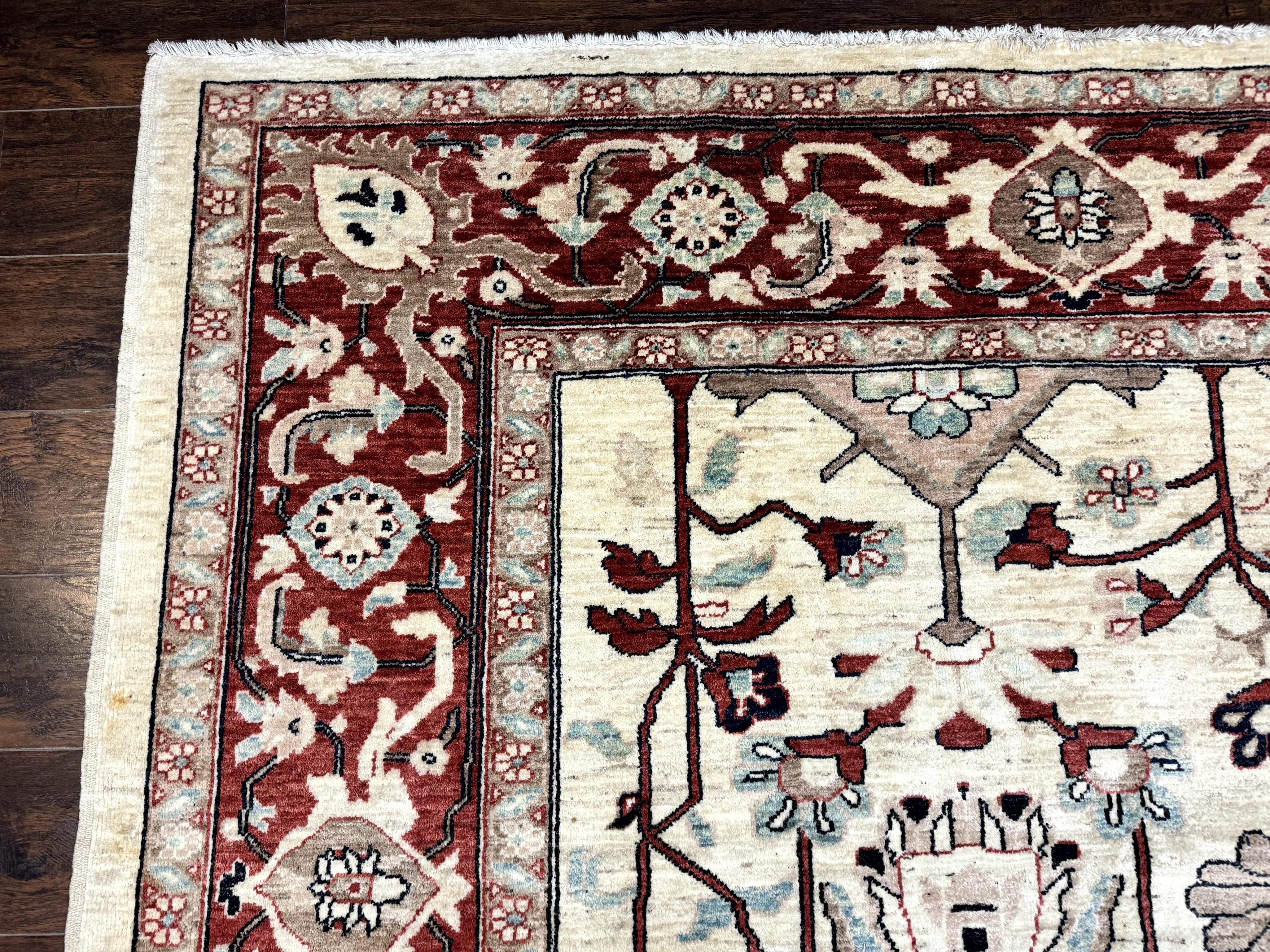 Peshawar Rug 10x14, Beige and Rust Red, Large Pak Persian Rug, Pakistani Rug