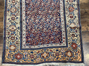 Persian Senneh Rug 4x8, Wool Hand Knotted Antique Kurdish Carpet, Navy Blue Oriental Area Rug, 4 x 8 Rug