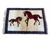 3.5 X 5 Handmade Hand-Knotted Quality Wool Pictorial Brown Horses Animal Rug