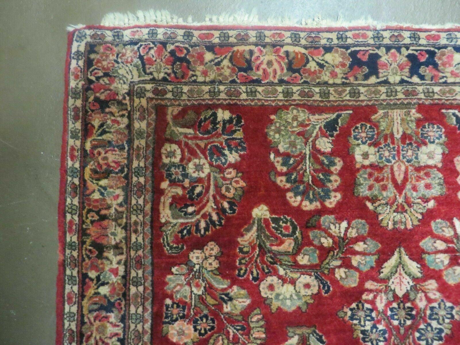 Red Persian Sarouk Rug 3x5, Antique Persian Carpet 1920s, Hand Knotted, Floral, Wool, Oriental Rug, Handmade Rug