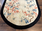 Antique Chinese Oval Rug 3.9 x 6.7, Floral, Butterflies, Chinese Wool Art Deco Peking Carpet, Beige, Handmade
