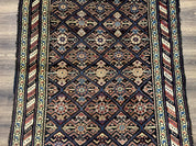 Antique Persian Wide Runner Rug 4x9, Kurdish Rug, Panel Design, Rainbow Border, Rare Tribal Rug