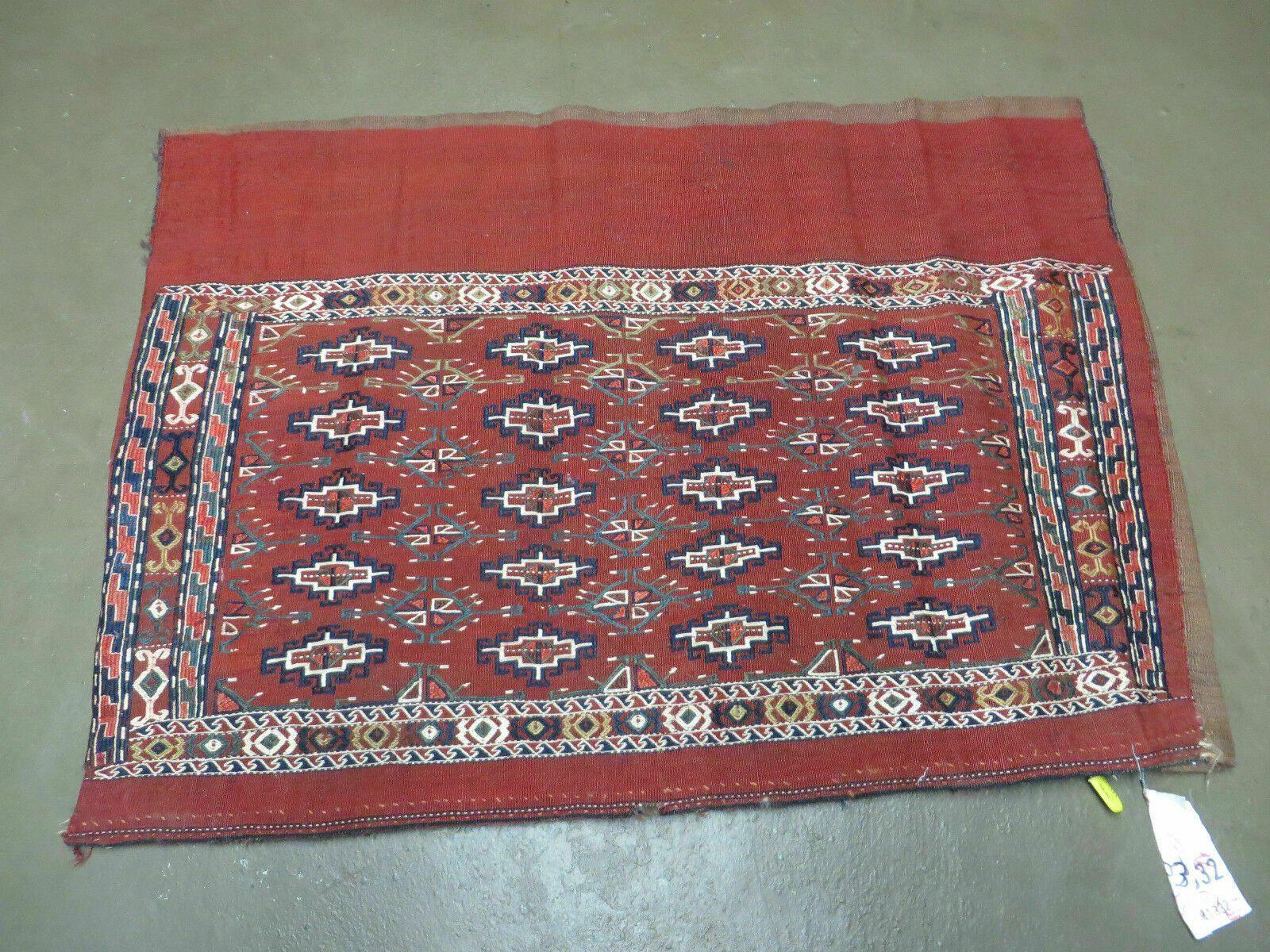 45" X 32" Antique Handmade Bokhara Turkoman Yomud Chuval Wool Rug Soumak NICE