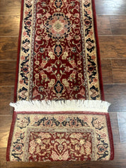 Short Runner Rug 2x6, Fine 200 KPSI, Red Floral Medallion, Wool and Silk Highlights, Persian Runner Rug, Traditional, Sino Persian