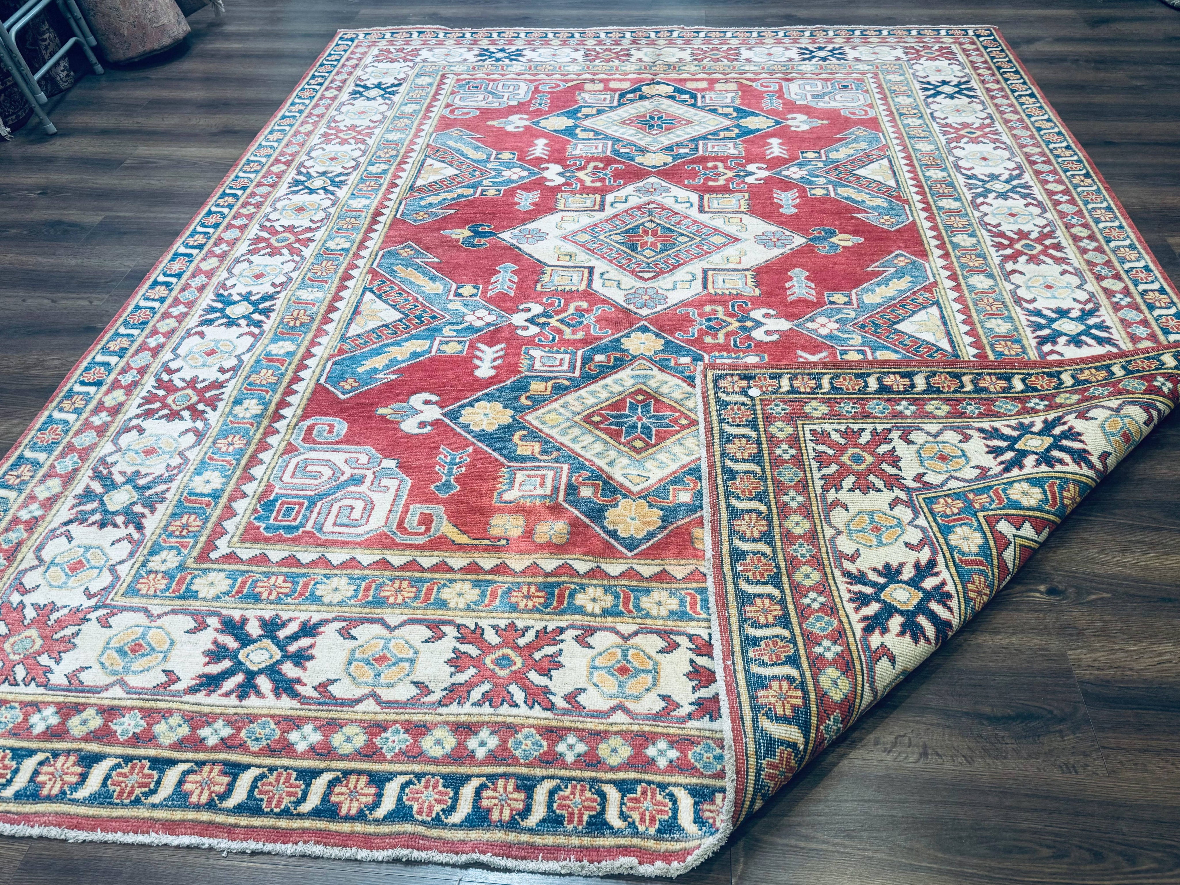 Turkish Kazak Rug 7.6 x 9.5, Geometric Medallions, Caucasian Pattern
