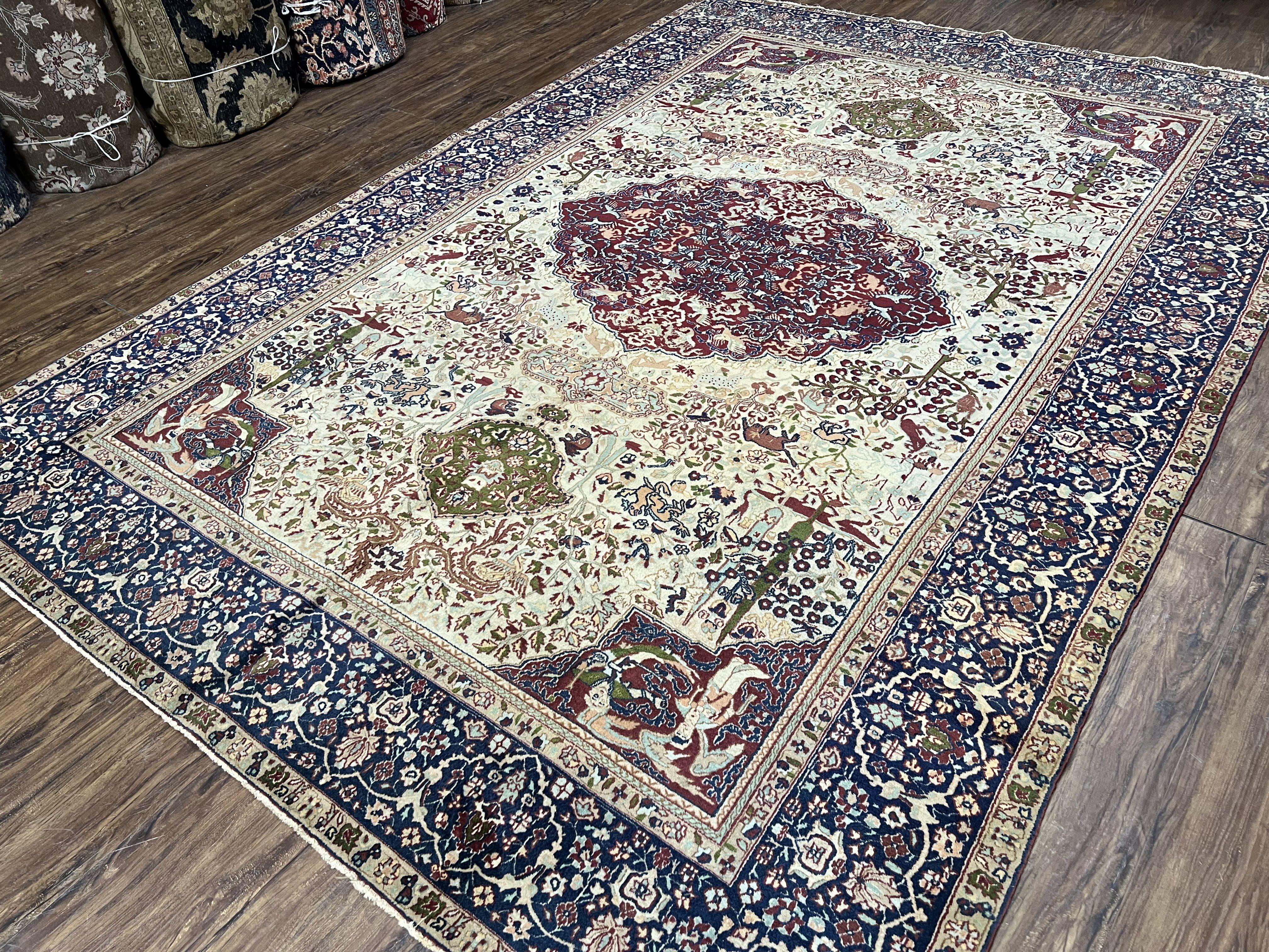 Rare Antique Indian Agra Rug, Early 20th Century Indian Carpet, Animal and Angel Motifs, Hunting Scene, Collectible Oriental Carpet, Wow