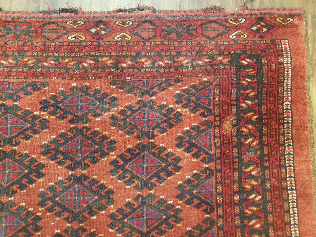 Antique Turkoman Rug 3'4" x 5', Collecticble Yamud Oriental Rug, Seat Pillow Cushion Cover, Tribal Mat, Wool Red Hand-Knotted Mafresh Carpet