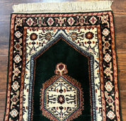 Small Indo Persian Dark Green Rug 2x3, Geometric Semi Open Field