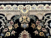 Aubusson Rug 9x12, Black and Beige, Floral, Elegant Handmade French European Design Carpet