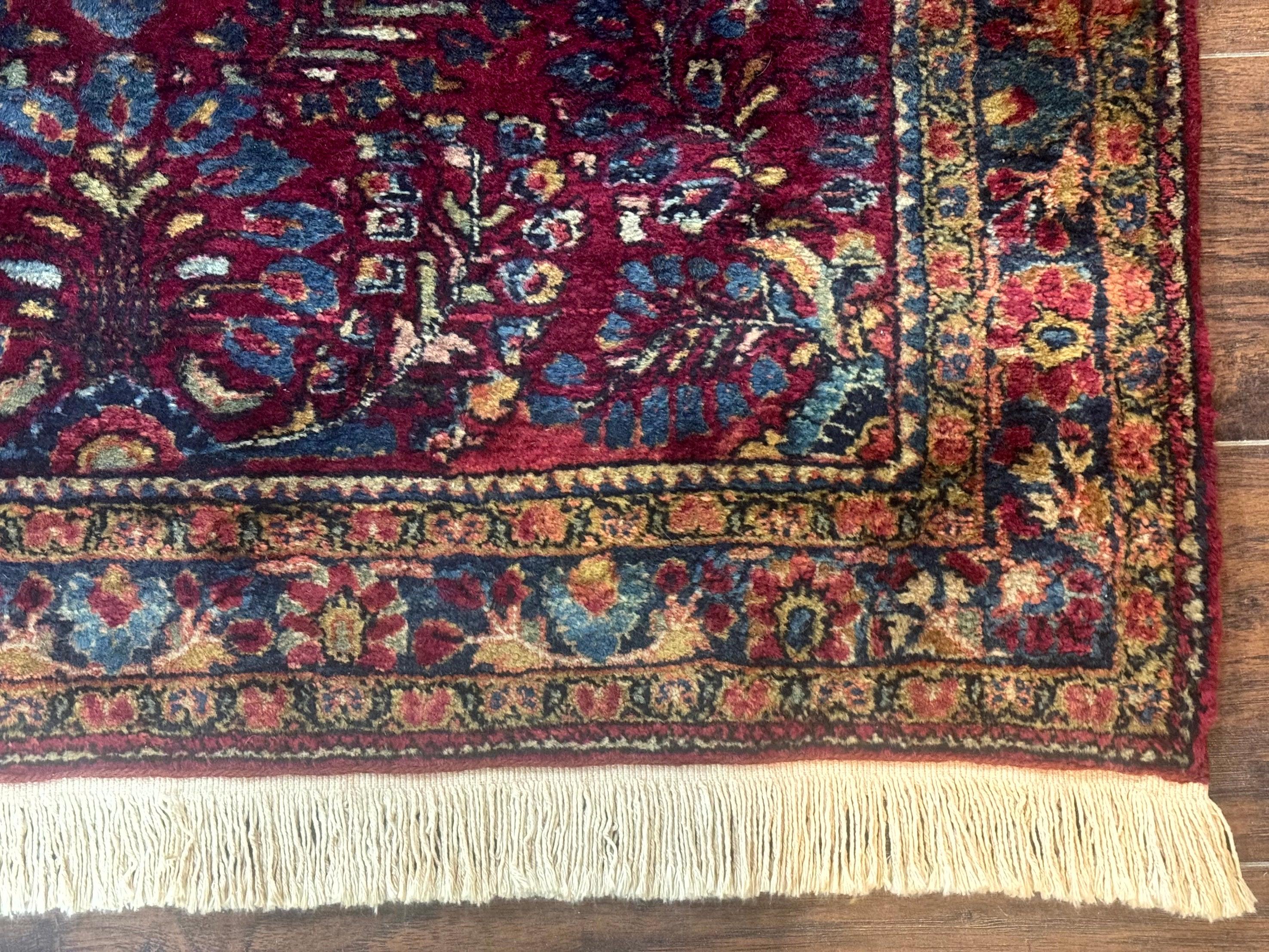 Antique Persian Sarouk Rug 3.6 x 5, Red, 1920s Persian Carpet