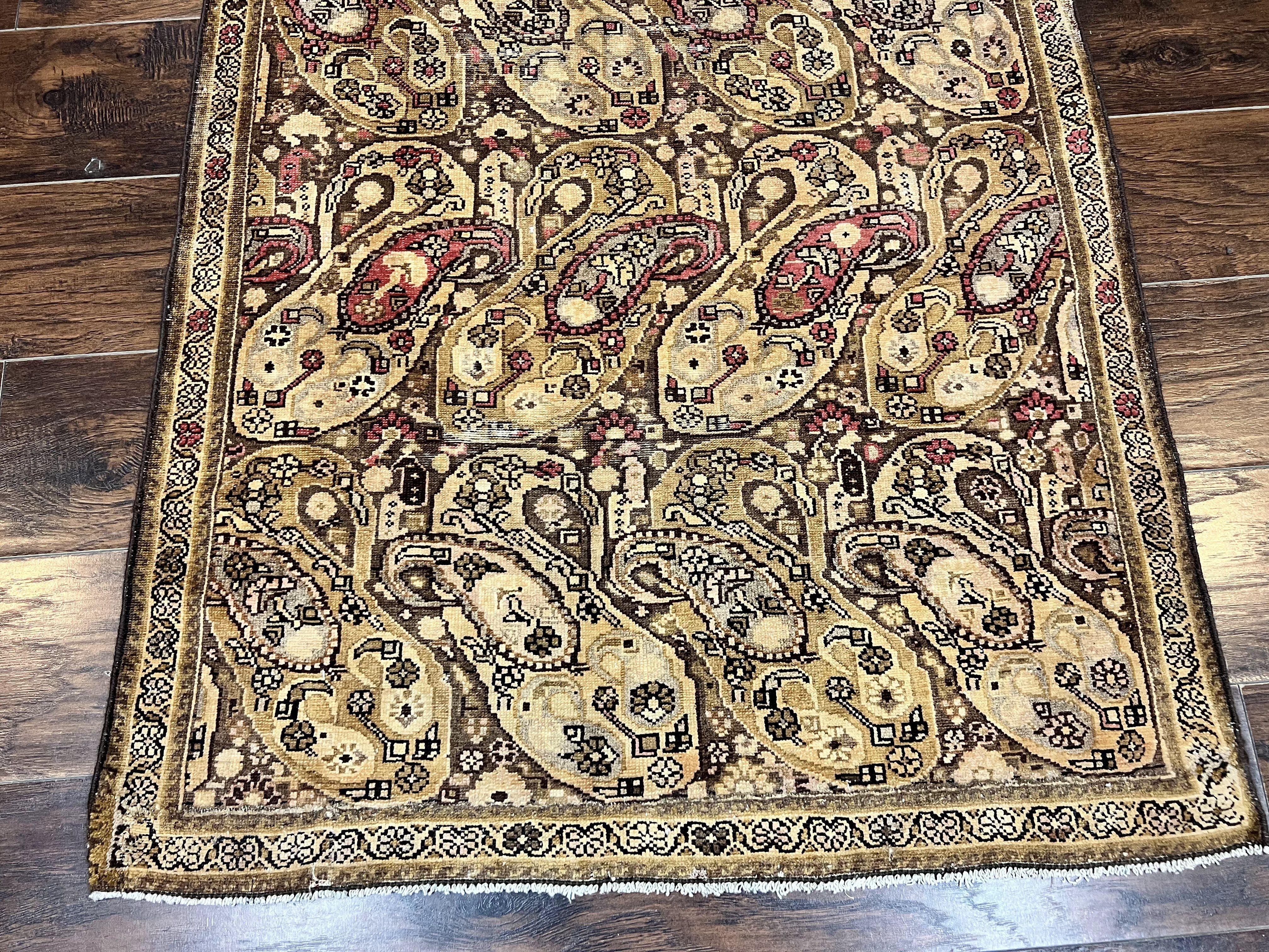 Antique Persian Malayer Runner Rug 3x16, Repeated Boteh Paisley Design, Rare Rug, 1920s Antique Oriental Carpet, Wool Handmade Hand Knotted 3 x 16 ft Rug