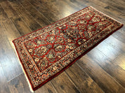 Red Persian Sarouk Rug 3 x 5.8, Antique Wool Carpet, 210 KPSI