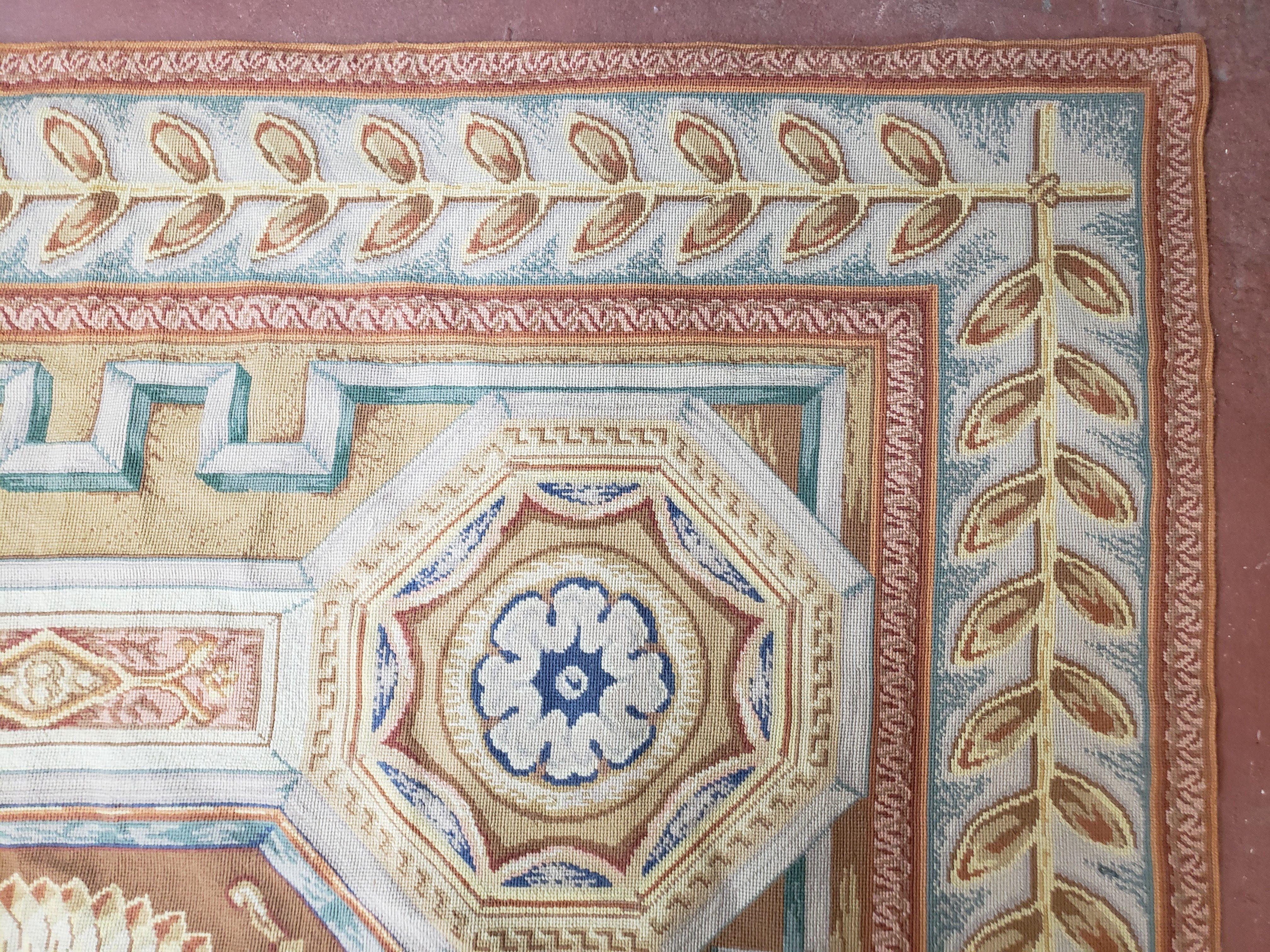 New Chinese Needlepoint Rug 8x14 - 9x14, French European Panel Design, Elegant Dining Room Rug, Flatweave Hand Woven Carpet, Handmade, Wool