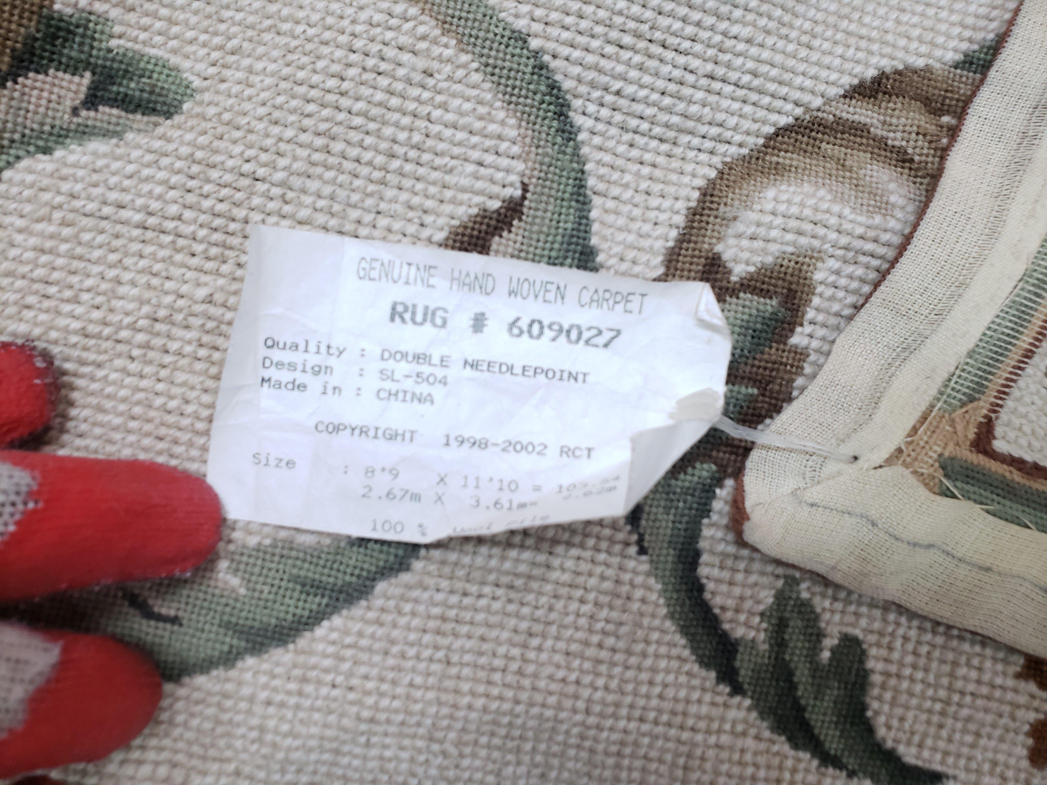 Needlepoint Rug 9x12, European Aubusson Design, Floral Allover Garden Pattern, New Needlepoint Area Rug, Ivory Rug, Hand Woven, Flatweave