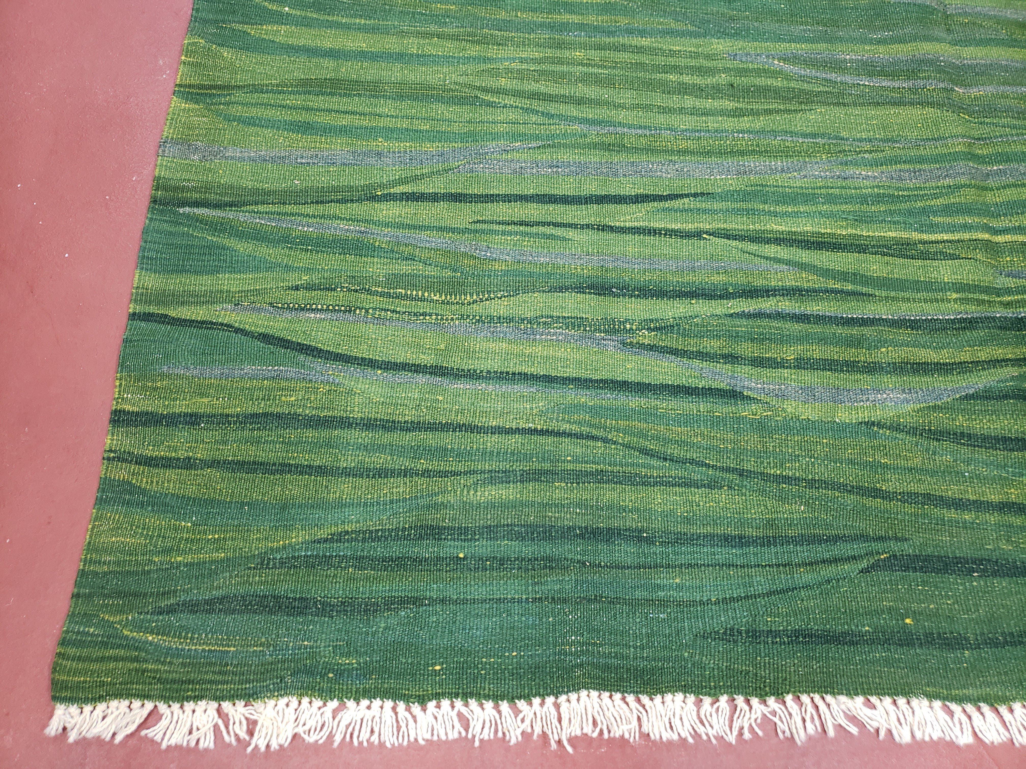 Green Turkish Kilim Rug, 6x9 - 7x10 Rugs, Bird, Handmade New Area Rug, Wool, Bohemian Boho Decor, Hand Woven, Modern Abstract Flat Weave Rug