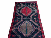 3 X 7 Handmade Wool Tribal Runner Rug Geometric Red Blue Boho Organic Dyes