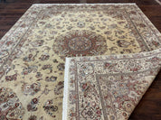Sino Persian Rug 8x10, Wool and Silk Highlights, 290 KPSI, Floral Medallion