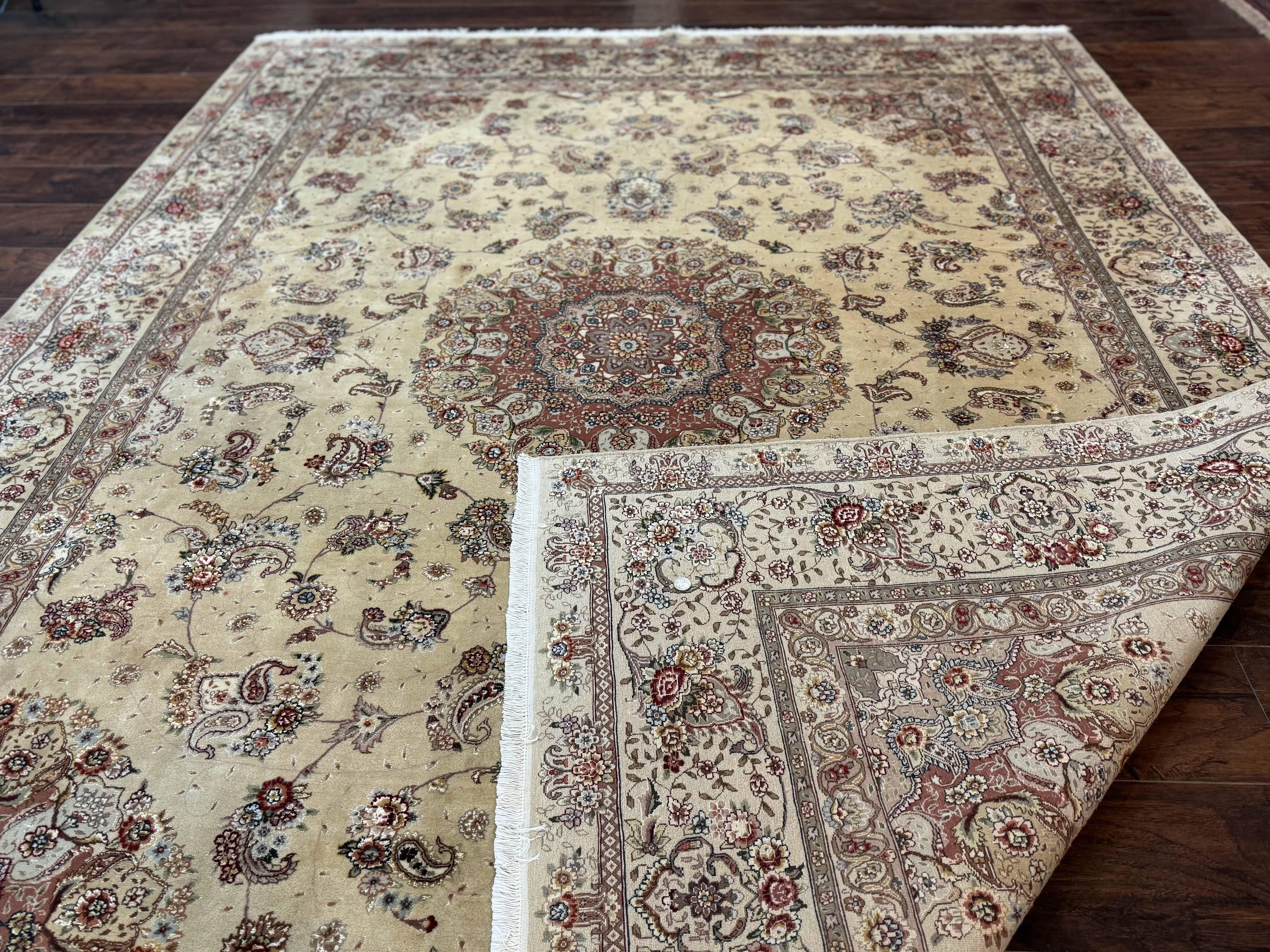 Sino Persian Rug 8x10, Wool and Silk Highlights, 290 KPSI, Floral Medallion