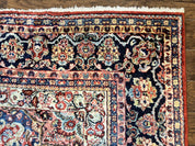 Persian Sarouk Rug 11x14, Semi Open Field, Large Antique Persian Wool Handmade Carpet, Red and Dark Blue, Floral