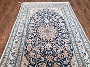 Semi Antique Fine Persian Nain Rug, Ivory & Blue, Wool with Silk Accents, 3'9" x 6'2"