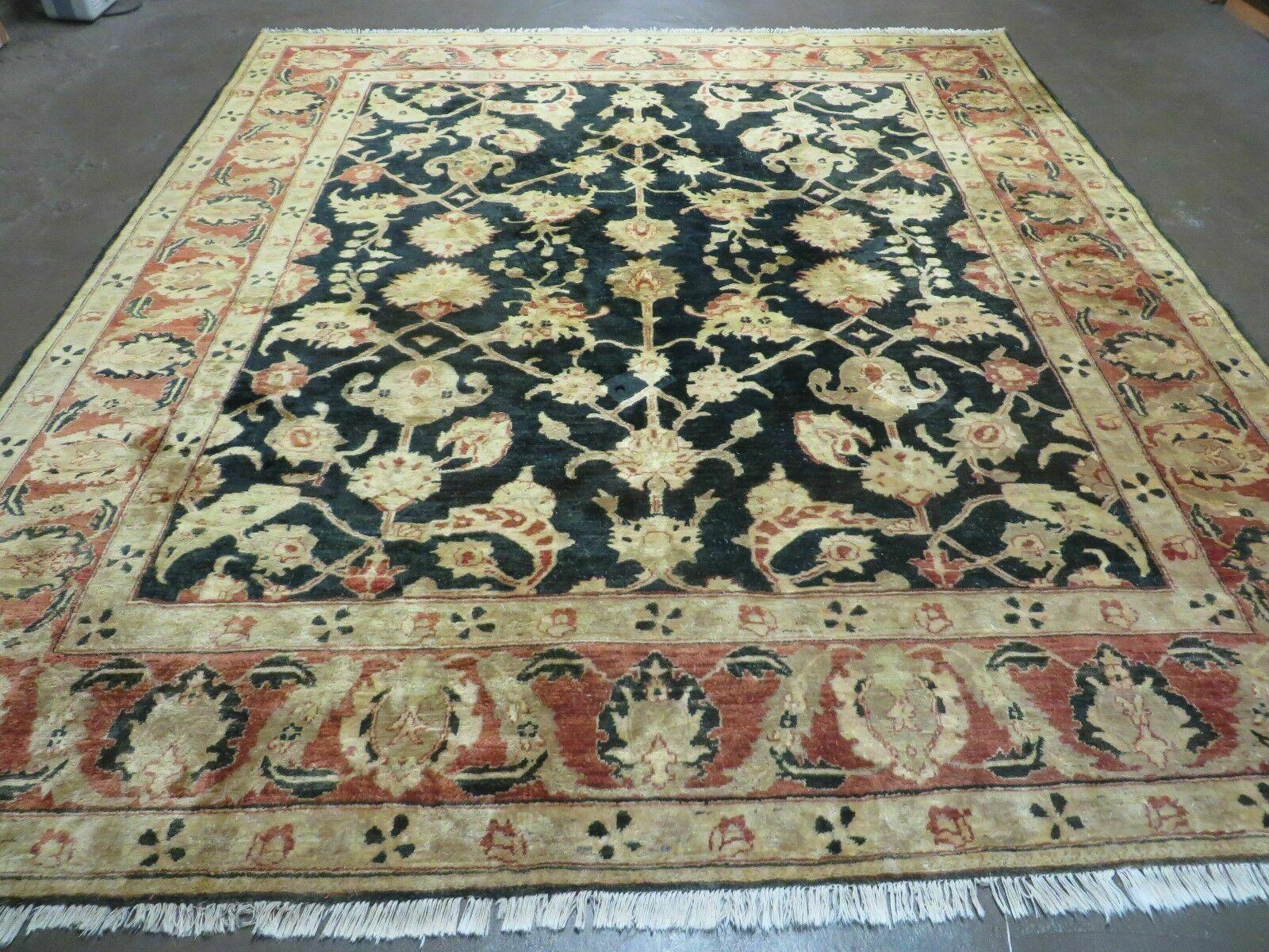 8' X 9' Handmade Pakistan Wool Cotton Rug Peshawar Black Floral Nice # 200C