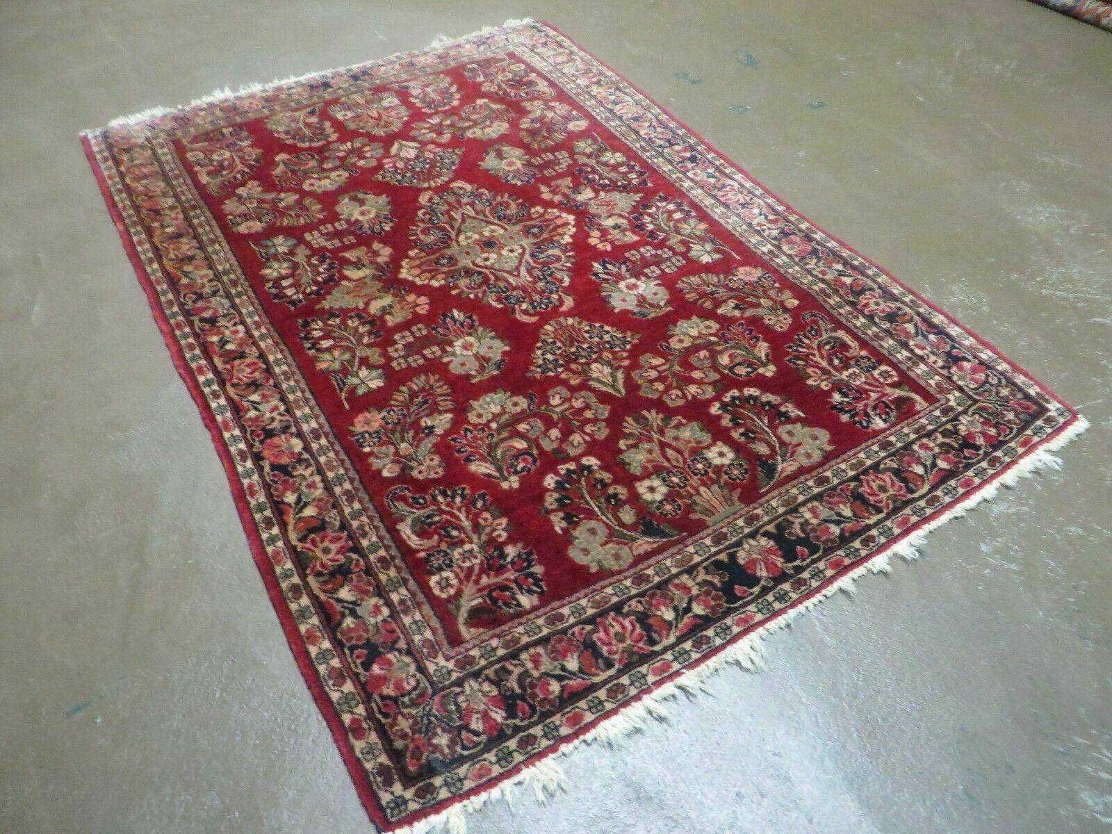 Red Persian Sarouk Rug 3x5, Antique Persian Carpet 1920s, Hand Knotted, Floral, Wool, Oriental Rug, Handmade Rug