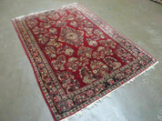 Red Persian Sarouk Rug 3x5, Antique Persian Carpet 1920s, Hand Knotted, Floral, Wool, Oriental Rug, Handmade Rug
