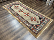 Rare Persian Sarab Tribal Runner Rug 4 x 10, Antique, Geometric Medallions, Camel Hair Runner