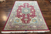 Stunning Persian Tabriz Rug 5x7, Signed by Masterweaver, Maroon, Floral Medallion, Ultra Fine 70 Raj 625 KPSI, Kork Wool Silk Foundation, Handmade