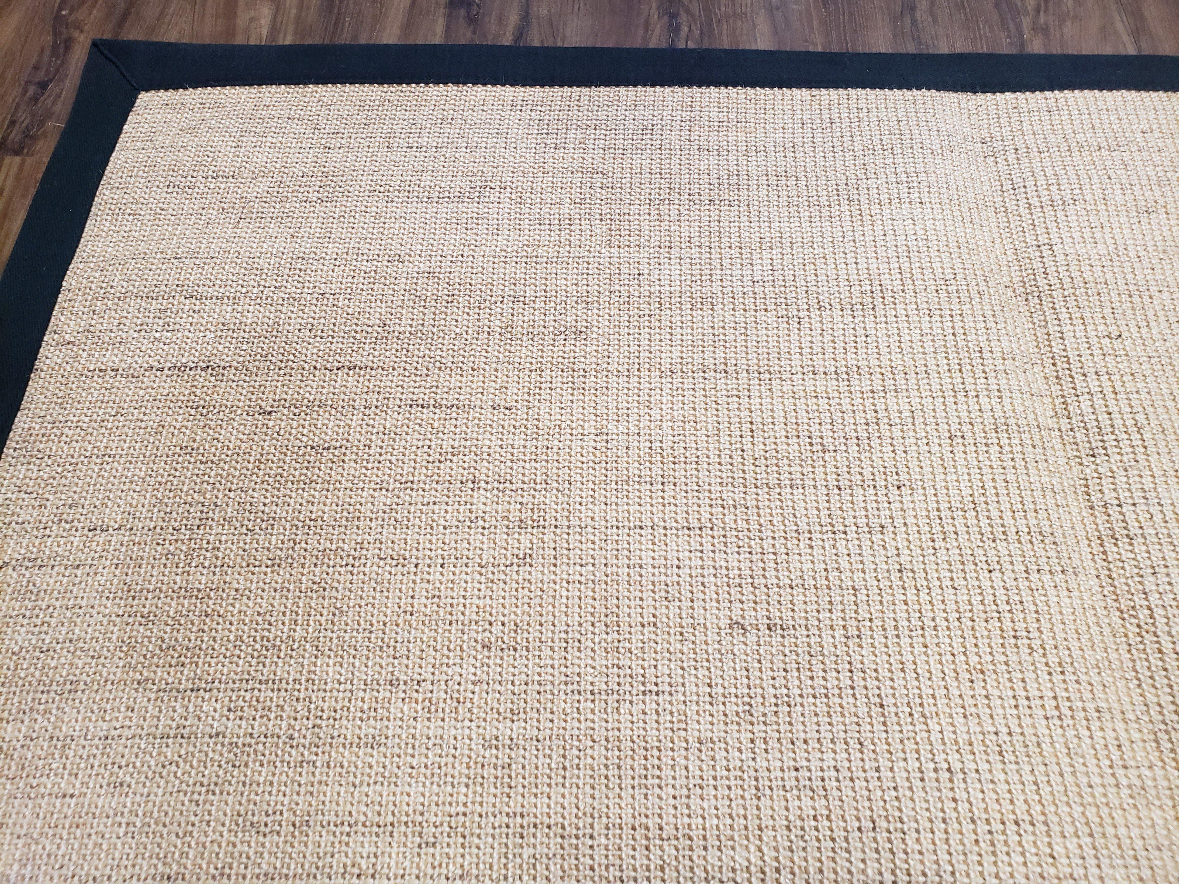 Jute Rug 8x10, Natural Jute Fiber Area Rug, Natural Sisal Area Rug with Black Border, 8x10 Carpet, Solid Jute Rug 8 x 10, Farmhouse Rug