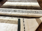 Modern Tibetan Nepali Rug 8x12, Stripe Pattern, Wool with Silk Highlights, Handmade, Beige Tan Brown