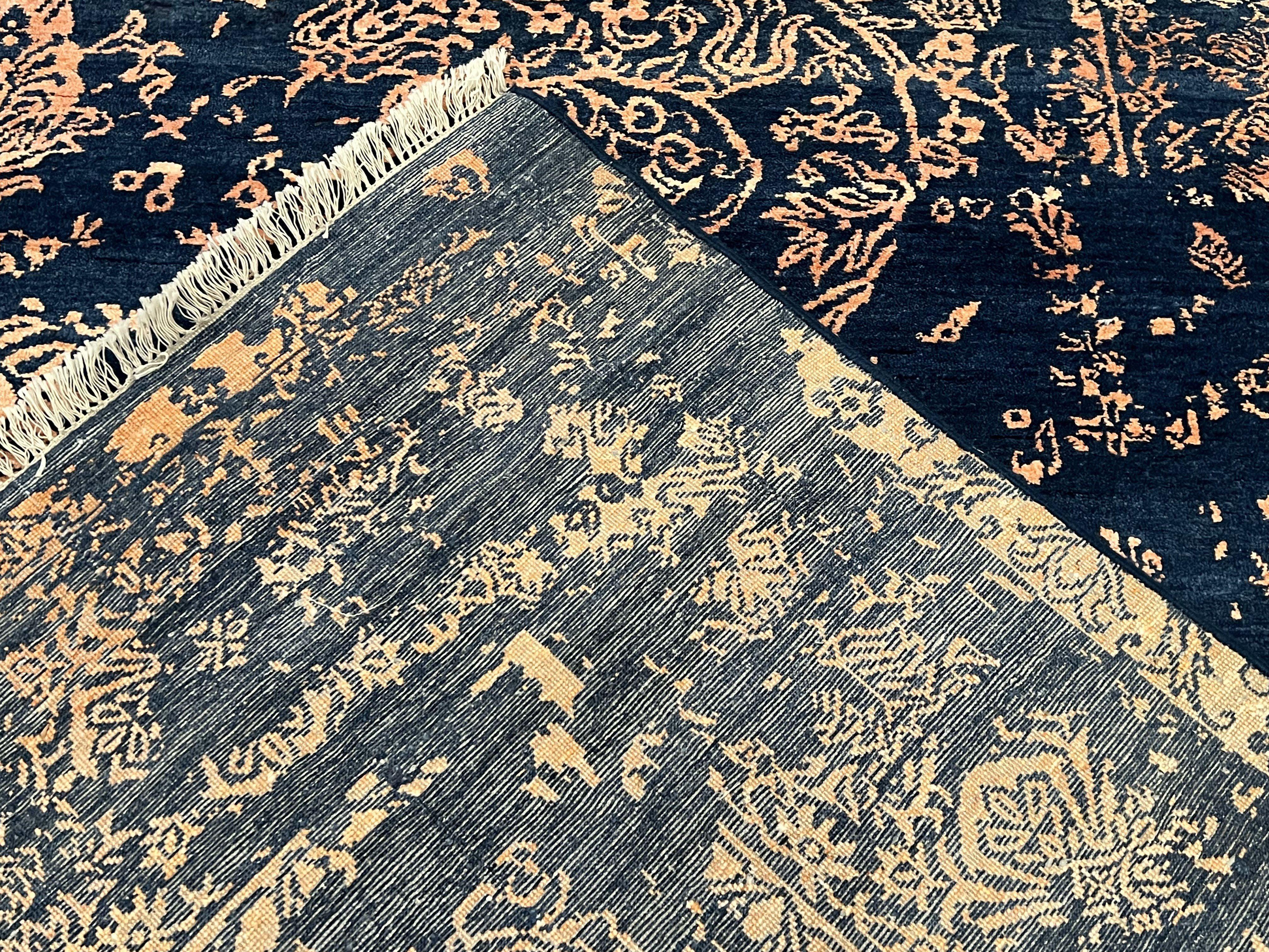 Area Rug 8x10 High Quality Handmade Oriental Carpet, Modern Contemporary Rug, Rug for Living Room, Wool Rug, Blue and Gold, Pakistani Rug