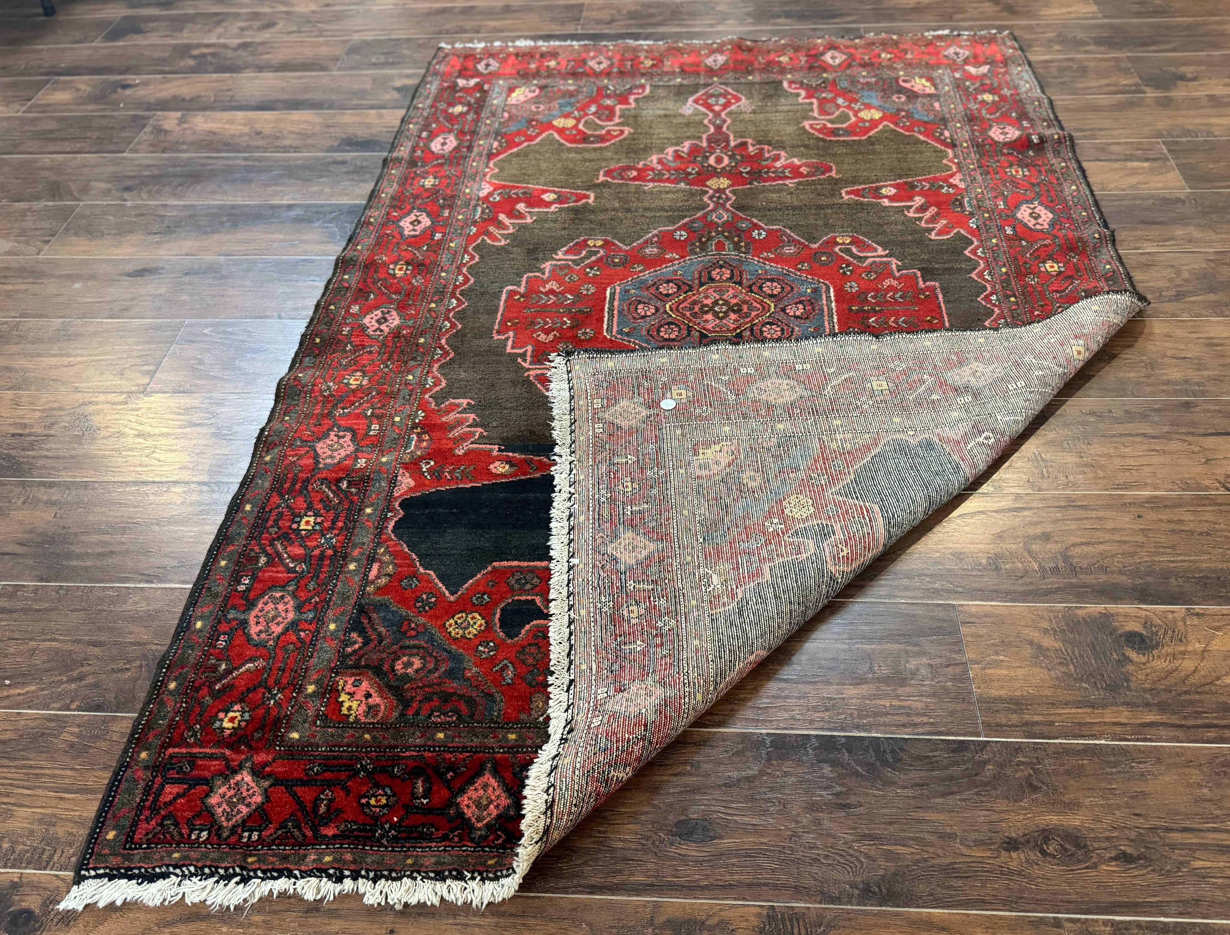 Antique Persian Tribal Rug 5x7, Geometric Wool Carpet, Kurdish Senneh Rug