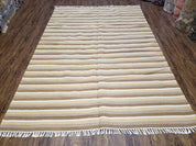 Indian Striped Blanket 6x9, Large Indo Kilim Area Rug, Earthern Tones Woolen Hand-Woven Flatweave South American Style Queen Size Bedspread