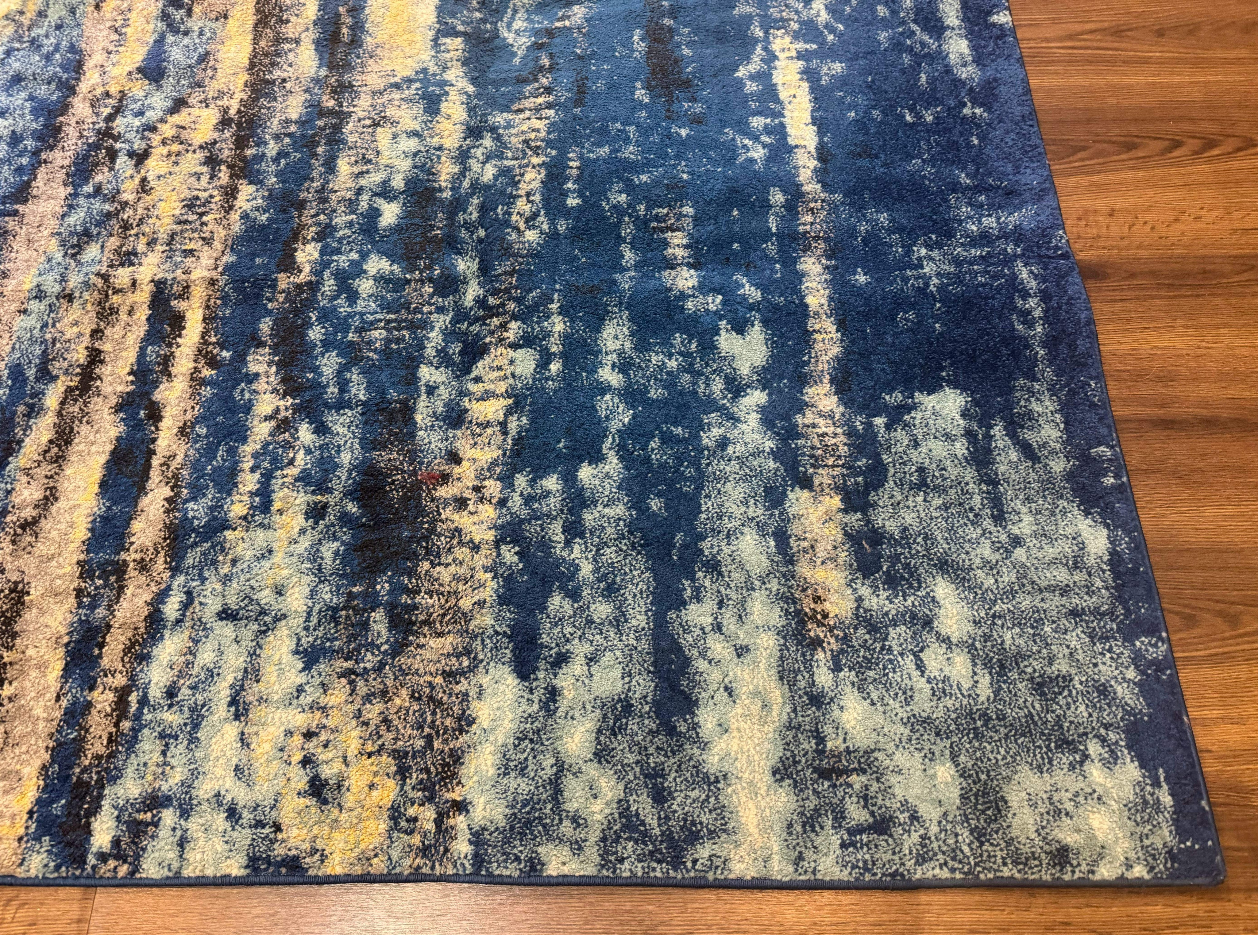 Modern Abstract Blue Area Rug 8x11 ft