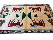 4x6 Rug Handmade Zagros Quality Wool Horses Tribal Hand-Knotted Rug Veggie Dye