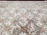 Pak Persian Floral Rug 11 x 12.6, Ivory, Very Fine, Hand Knotted