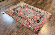 Antique Persian Bidjar Rug 4x5, Red and Blue, Hand Knotted Wool Carpet