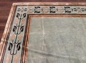 Palace Size Nepali Rug 9x18, Open Field, Light Mint Green, Wool Hand Knotted, Modern Contemporary